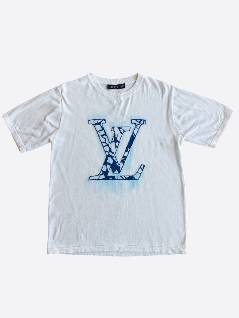 Louis Vuitton White & Blue Ice Logo Intarsia T-Shirt